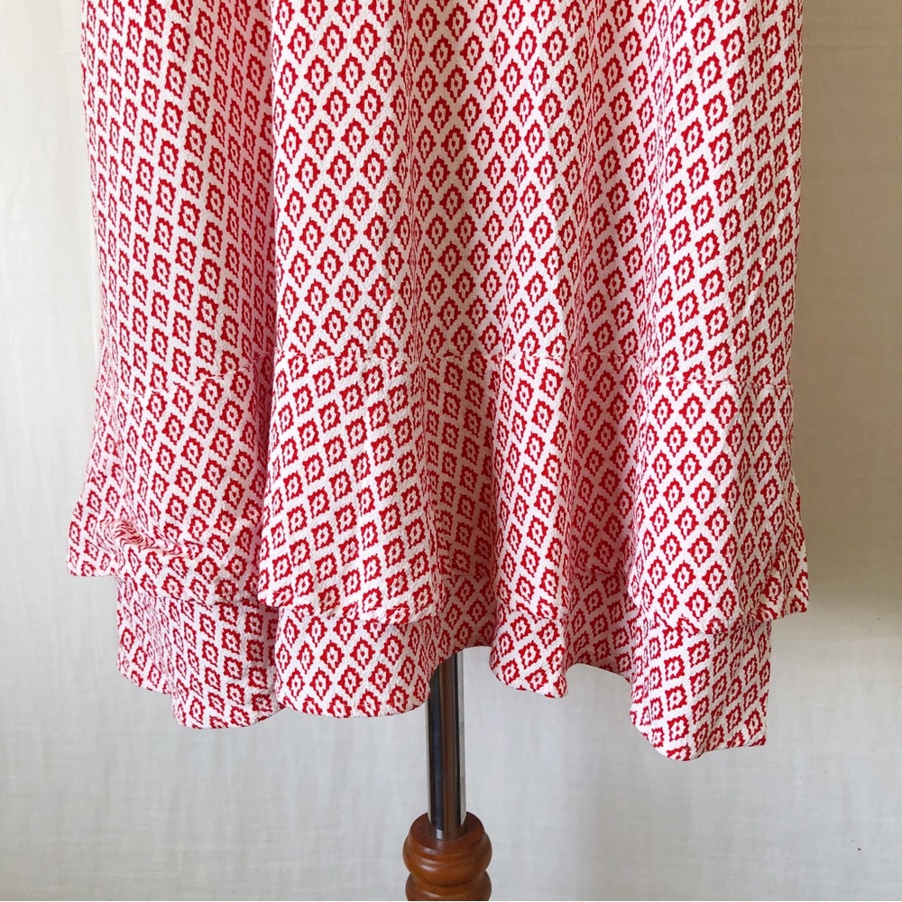 TIGERLILY Size 12 Red White Aztec Print Slip Mini Dress Summer Beach Ruffle Boho - Picture 6 of 9